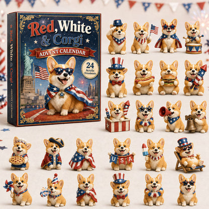 CHRISTMAS KICKOFF 40% OFF - Patriotic Corgi Advent Calendar 2026 - 24-Day Festive Countdown, Acrylic Charms Blind Box - Gift For Corgi Lovers AC0TH105
