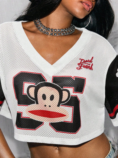 Paul Frank White V-Neck Cropped T-Shirt