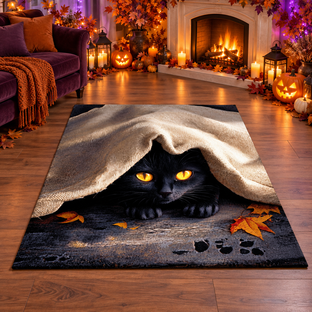 Peekaboo Black Cat Halloween Area Rug