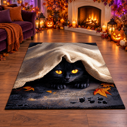 Peekaboo Black Cat Halloween Area Rug