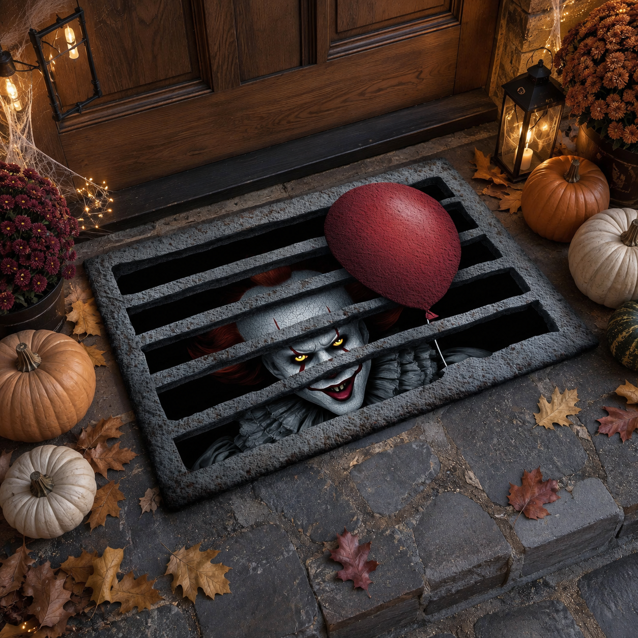 Pennywise Sewer Grate Red Balloon Halloween Gate Doormat