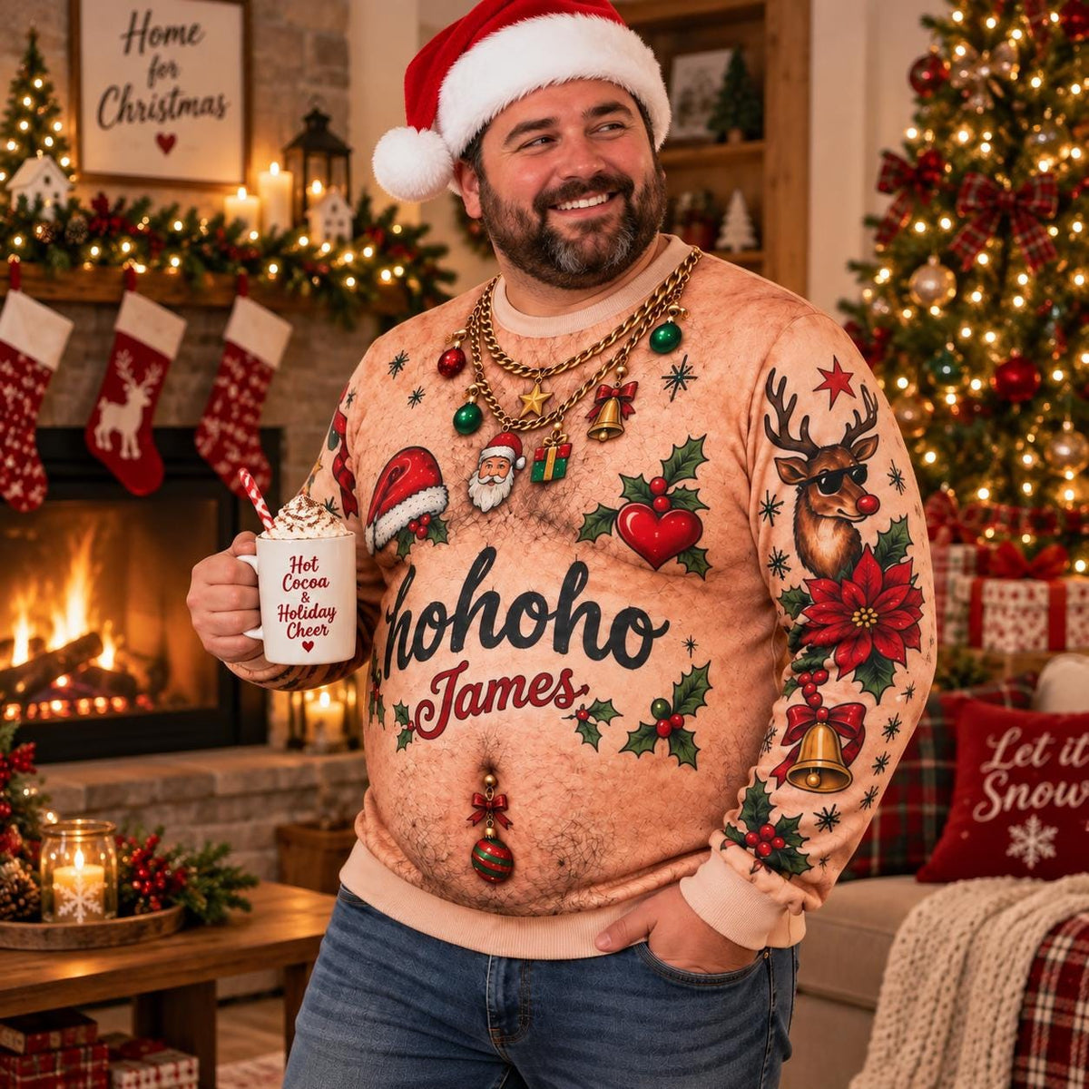 Personalized Hairy Chest Ugly Christmas Sweater