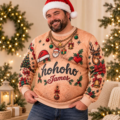 Personalized Hairy Chest Ugly Christmas Sweater