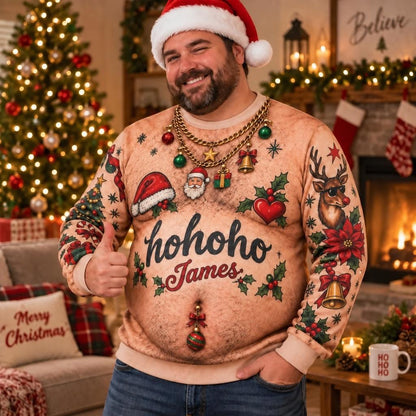 Personalized Hairy Chest Ugly Christmas Sweater