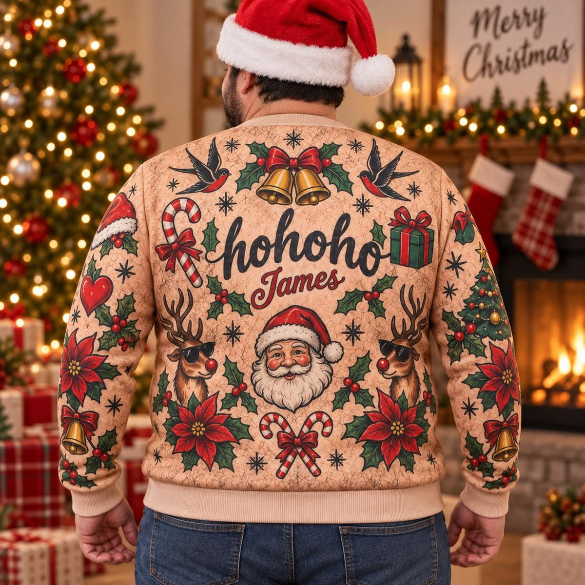 Personalized Hairy Chest Ugly Christmas Sweater