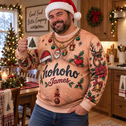 Personalized Hairy Chest Ugly Christmas Sweater