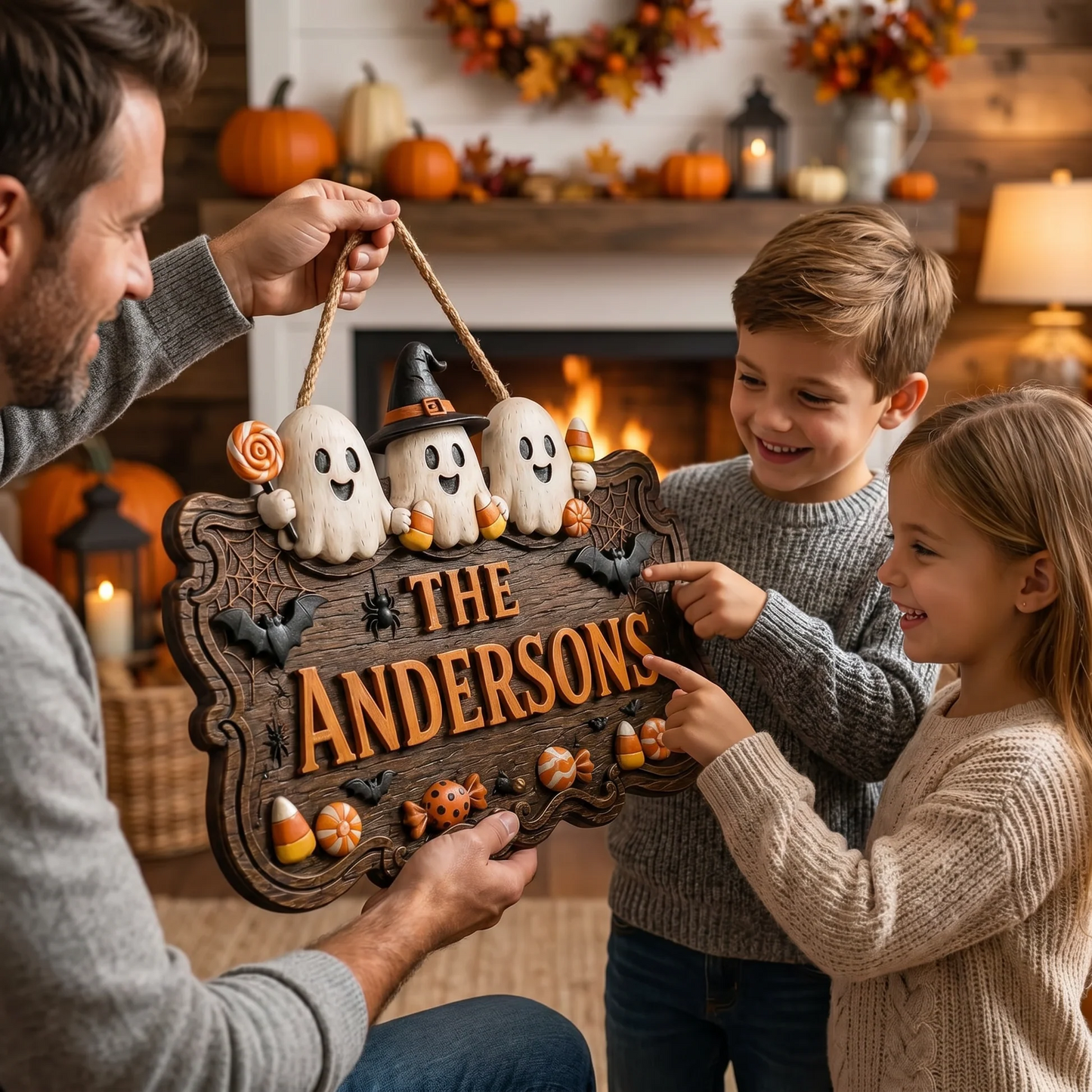 Personalized Halloween Family Sign Cute Ghost Welcome Door Decor