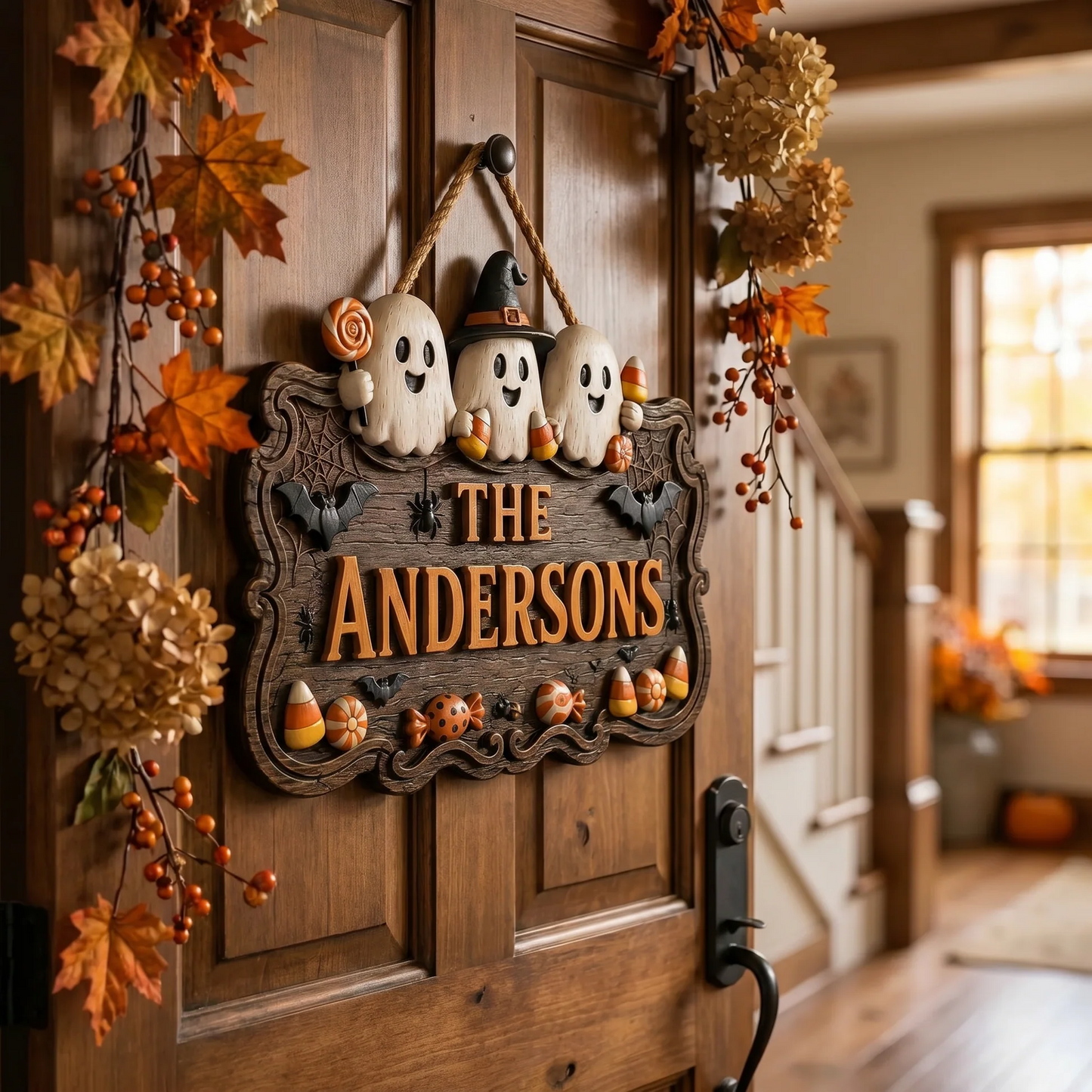 Personalized Halloween Family Sign Cute Ghost Welcome Door Decor