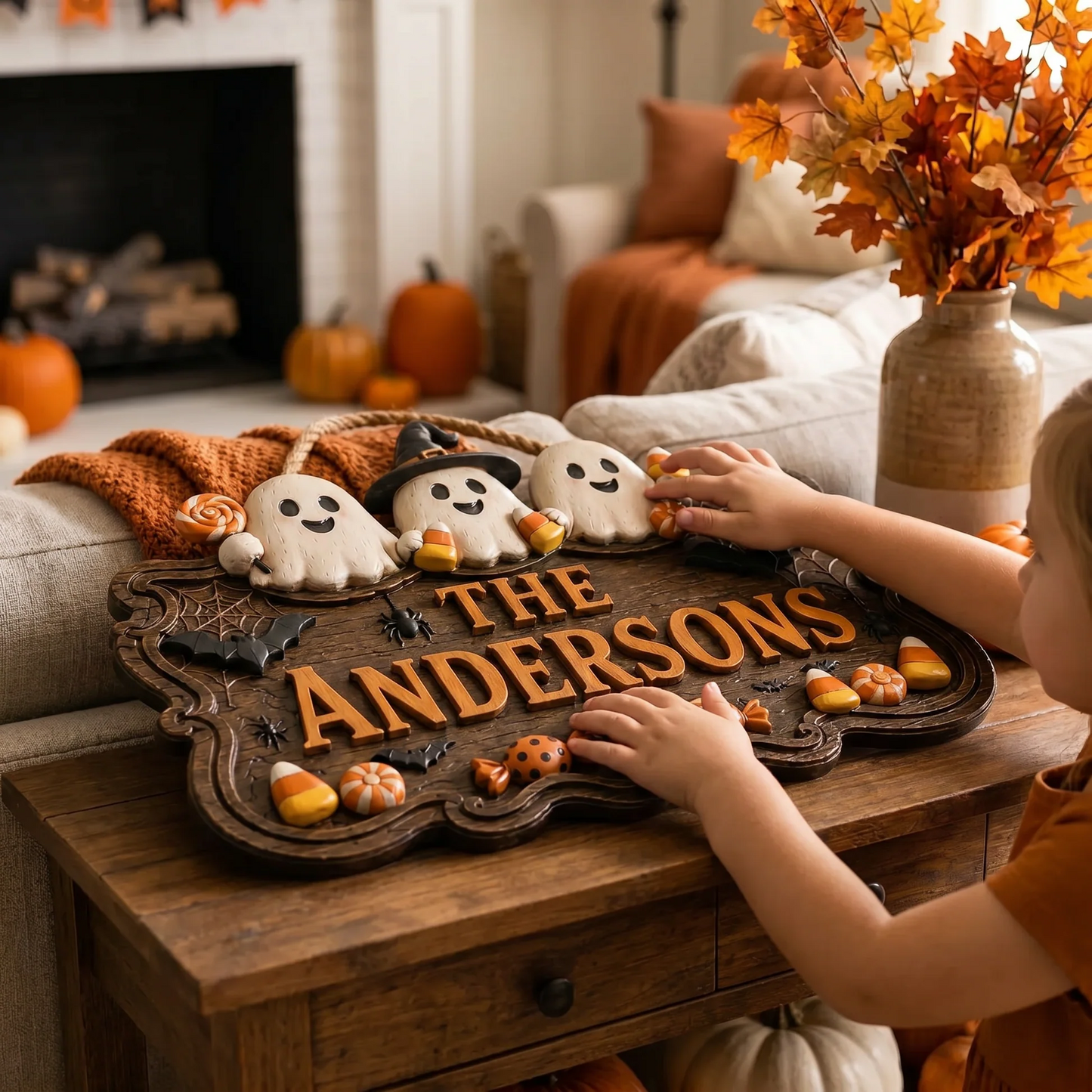 Personalized Halloween Family Sign Cute Ghost Welcome Door Decor