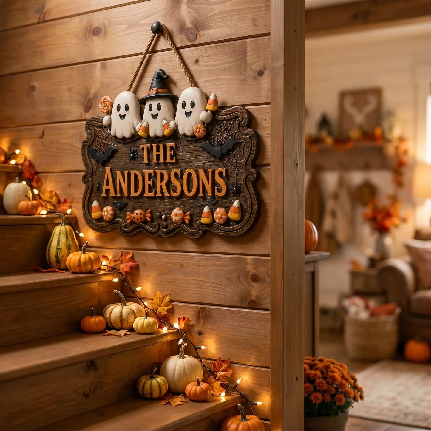 Personalized Halloween Family Sign Cute Ghost Welcome Door Decor