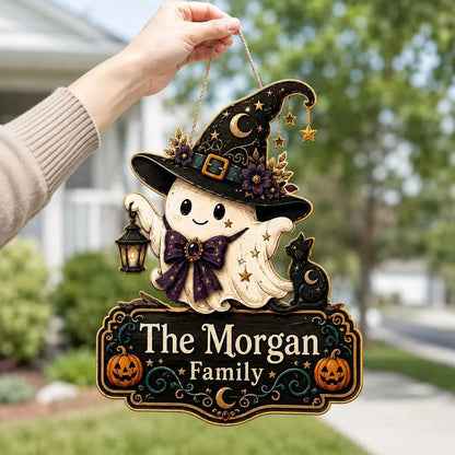 Personalized Halloween Ghost Family Name Hanging Door Sign