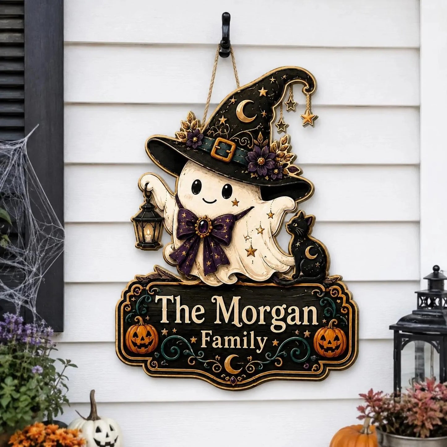 Personalized Halloween Ghost Family Name Hanging Door Sign