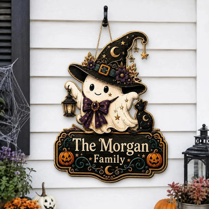 Personalized Halloween Ghost Family Name Hanging Door Sign