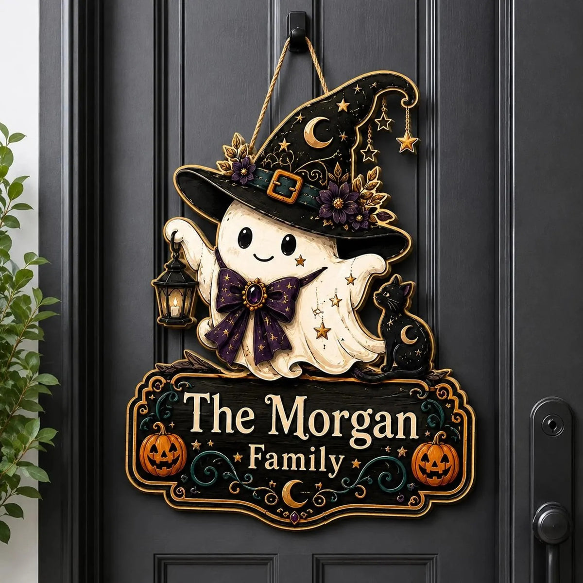 Personalized Halloween Ghost Family Name Hanging Door Sign