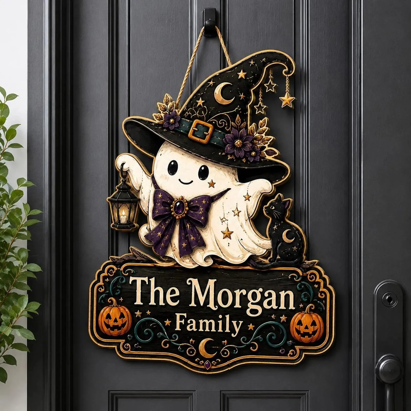 Personalized Halloween Ghost Family Name Hanging Door Sign