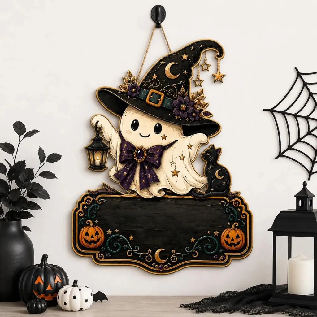 Personalized Halloween Ghost Family Name Hanging Door Sign