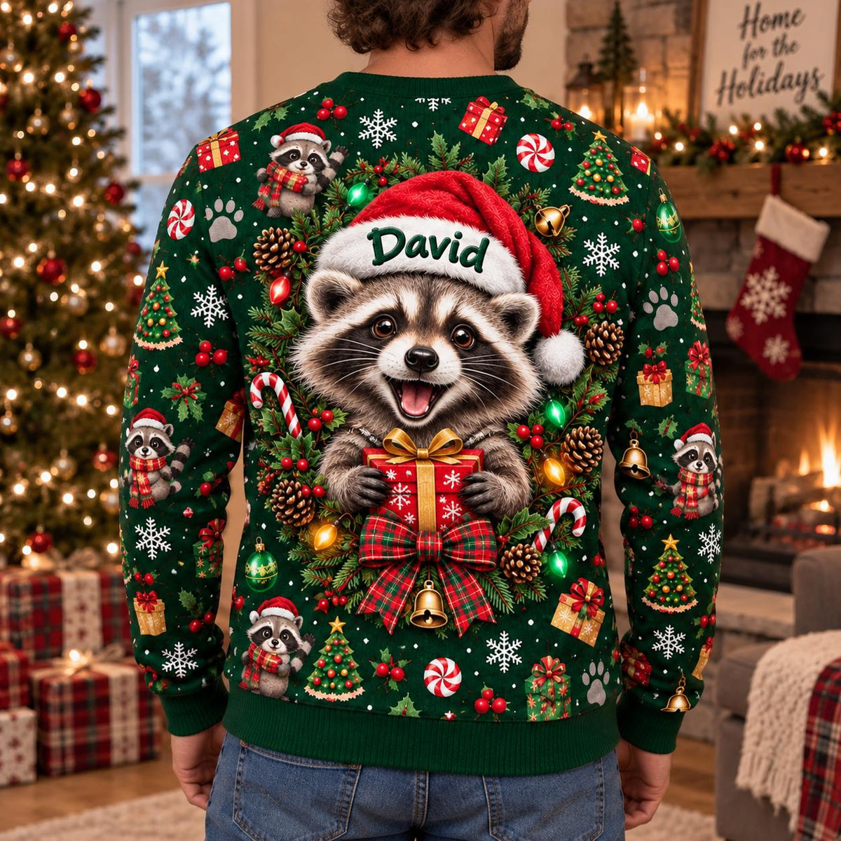 Personalized Raccoon Christmas Lights Sweatshirt