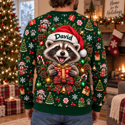 Personalized Raccoon Christmas Lights Sweatshirt