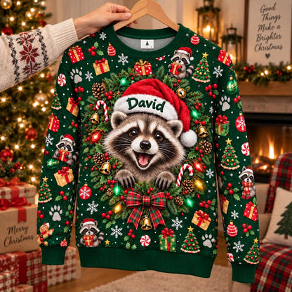 Personalized Raccoon Christmas Lights Sweatshirt