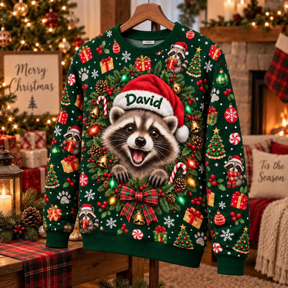 Personalized Raccoon Christmas Lights Sweatshirt