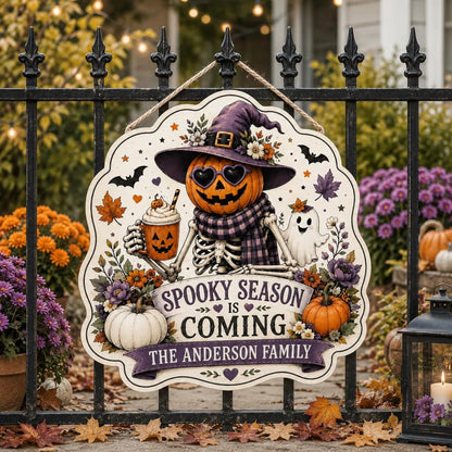 Personalized Spooky Season Family Name Halloween Wooden Door Sign