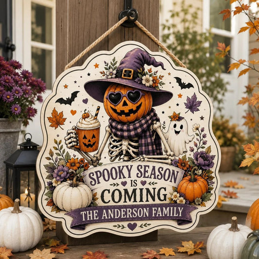 Personalized Spooky Season Family Name Halloween Wooden Door Sign