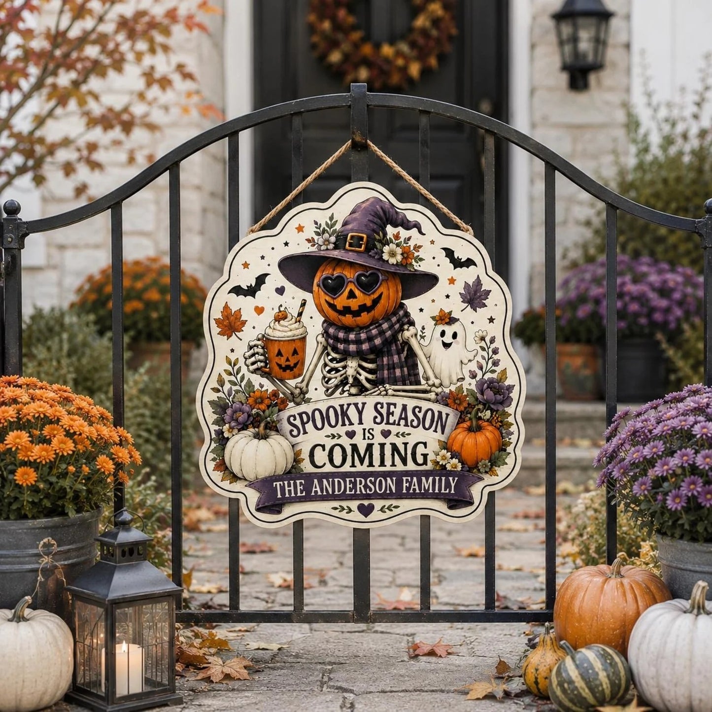 Personalized Spooky Season Family Name Halloween Wooden Door Sign