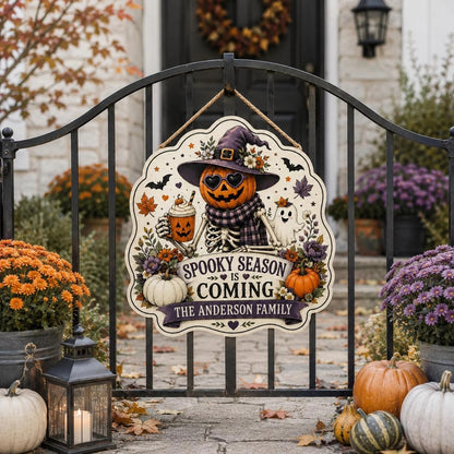 Personalized Spooky Season Family Name Halloween Wooden Door Sign