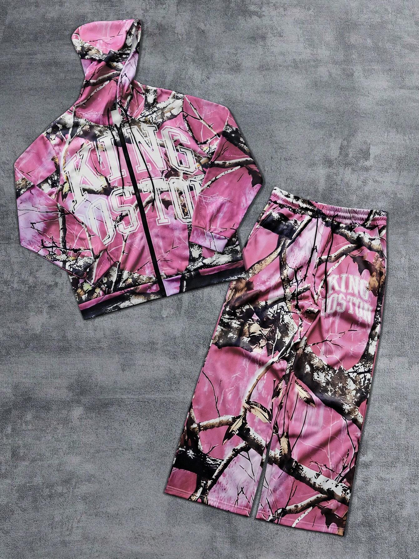 Pink Camo Tree Branch Mens Tracksuit Set