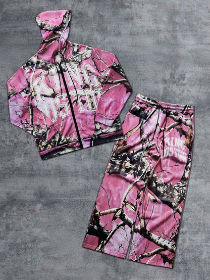 Pink Camo Tree Branch Mens Tracksuit Set