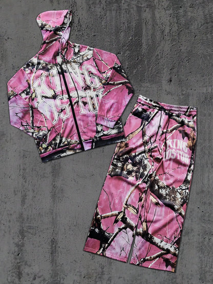 Pink Camo Tree Branch Mens Tracksuit Set