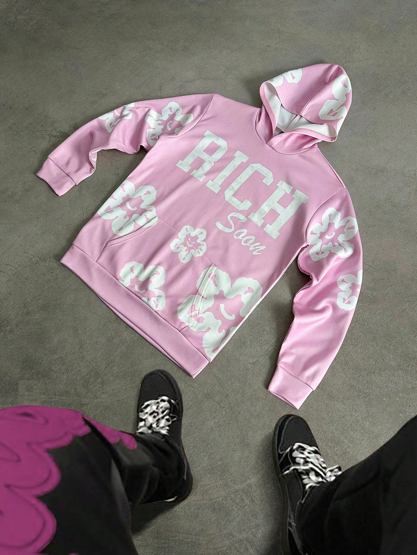 Pink Flower RICH Soon Graphic Hoodie