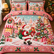 Pink Gingerbread Santa Christmas Bedding Set Holiday Quilt Cover