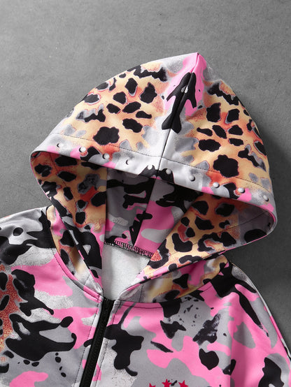 Pink Leopard Camo Zip Hoodie