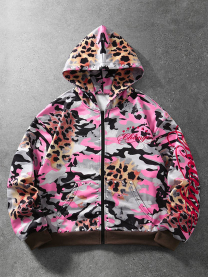 Pink Leopard Camo Zip Hoodie