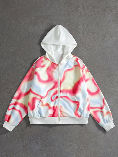 Pink Tie Dye Waffle Zip Hoodie