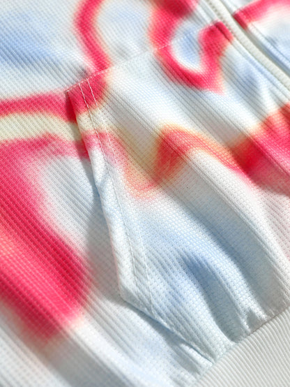 Pink Tie Dye Waffle Zip Hoodie
