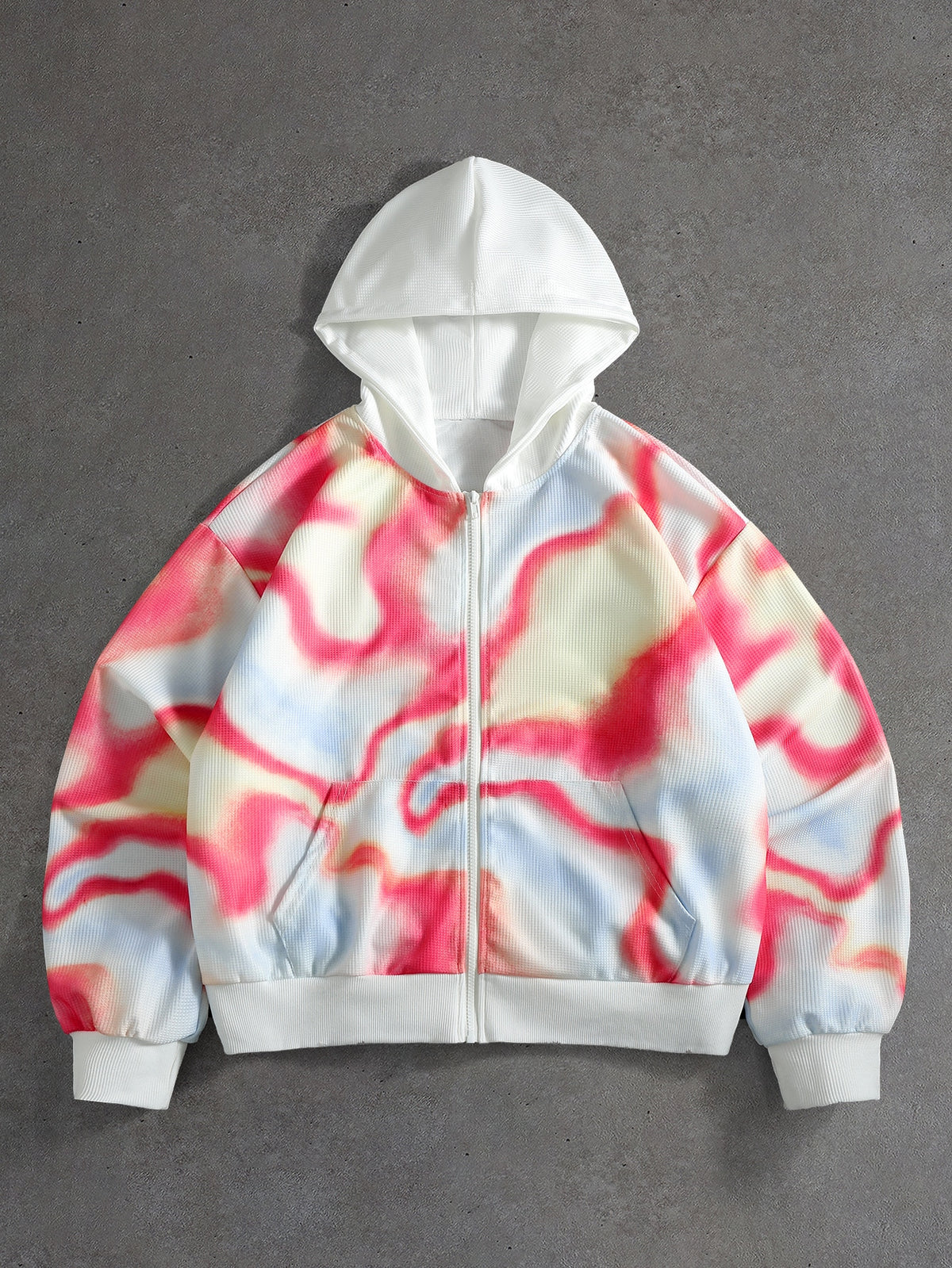 Pink Tie Dye Waffle Zip Hoodie