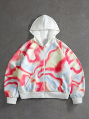 Pink Tie Dye Waffle Zip Hoodie