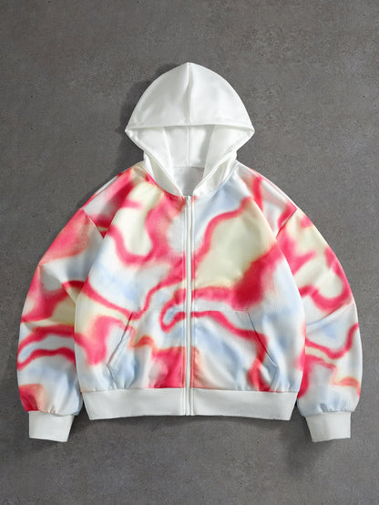 Pink Tie Dye Waffle Zip Hoodie