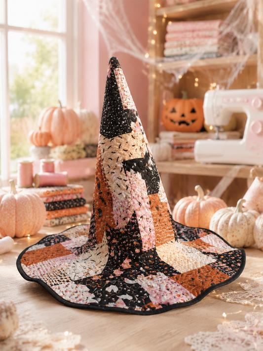 Pink & Black Star Patchwork Halloween Quilt Witch Hat