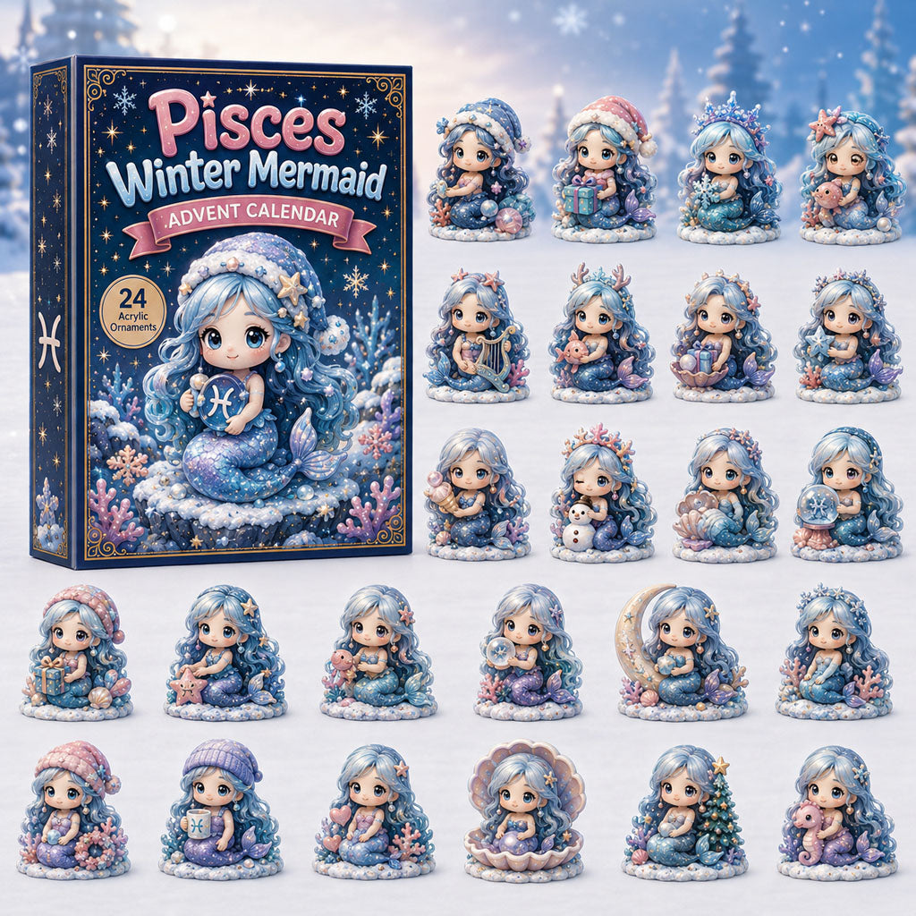 CHRISTMAS KICKOFF 40% OFF - Pisces Winter Mermaid Advent Calendar 2026 - 24-Day Festive Countdown, Acrylic Charms Blind Box - Gift For Astrology Lovers AC0HA201