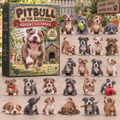 CHRISTMAS KICKOFF 40% OFF - Pitbull In Backyard Advent Calendar 2026 - 24-Day Festive Countdown, Acrylic Charms Blind Box - Gift For Pitbull Lovers AC0TM278