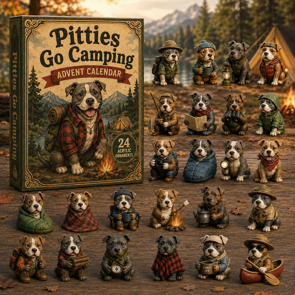 CHRISTMAS KICKOFF 40% OFF - Pitties Go Camping Advent Calendar 2026 - 24-Day Festive Countdown, Acrylic Charms Blind Box - Gift For Pitbull Lovers AC0NT228