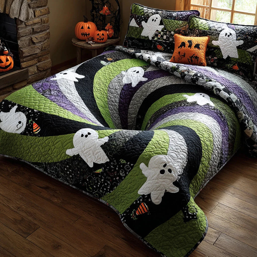 Playful Ghost Swirl Halloween Bedding Set