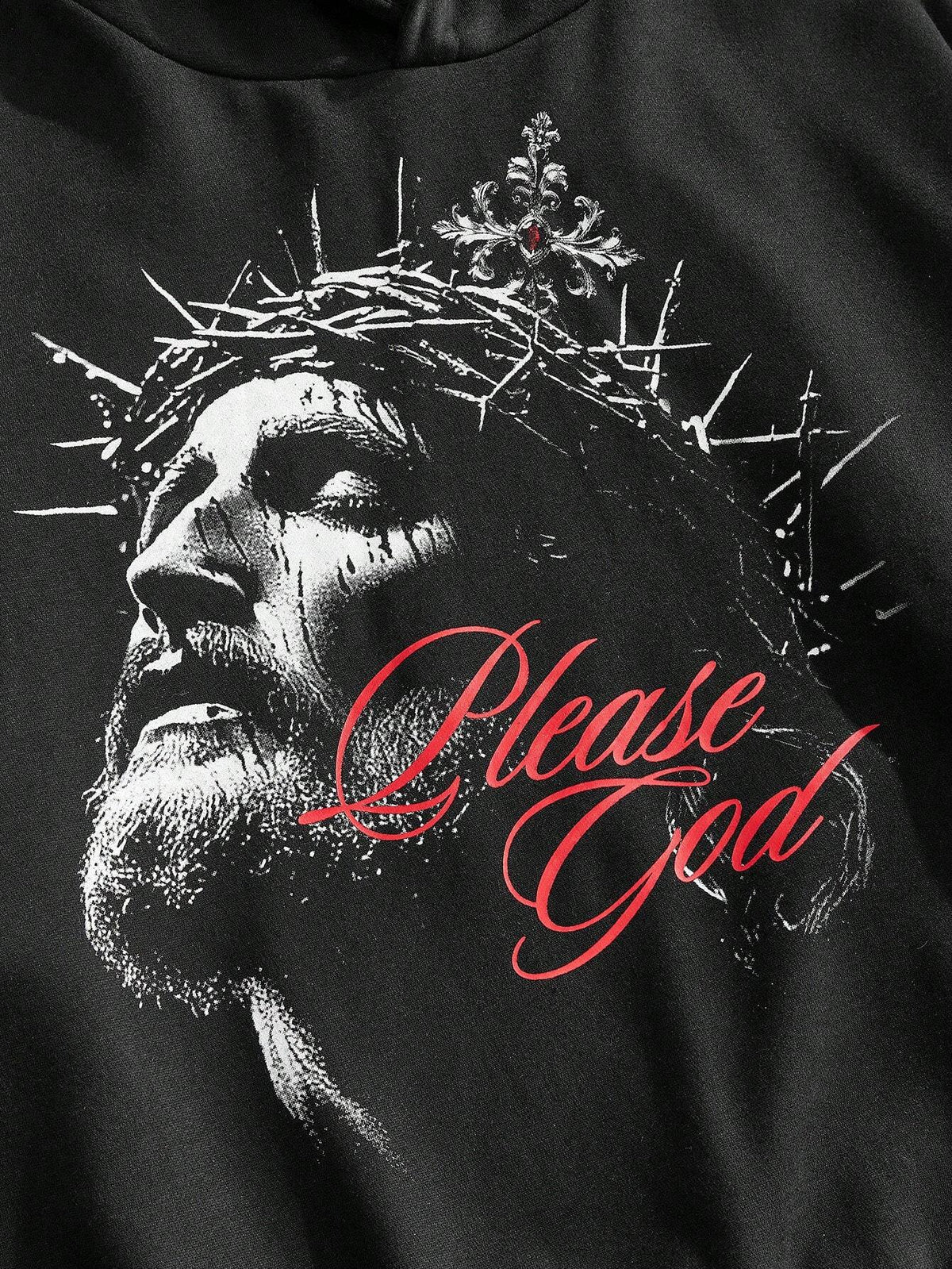 Please God Jesus Black Y2K Hoodie