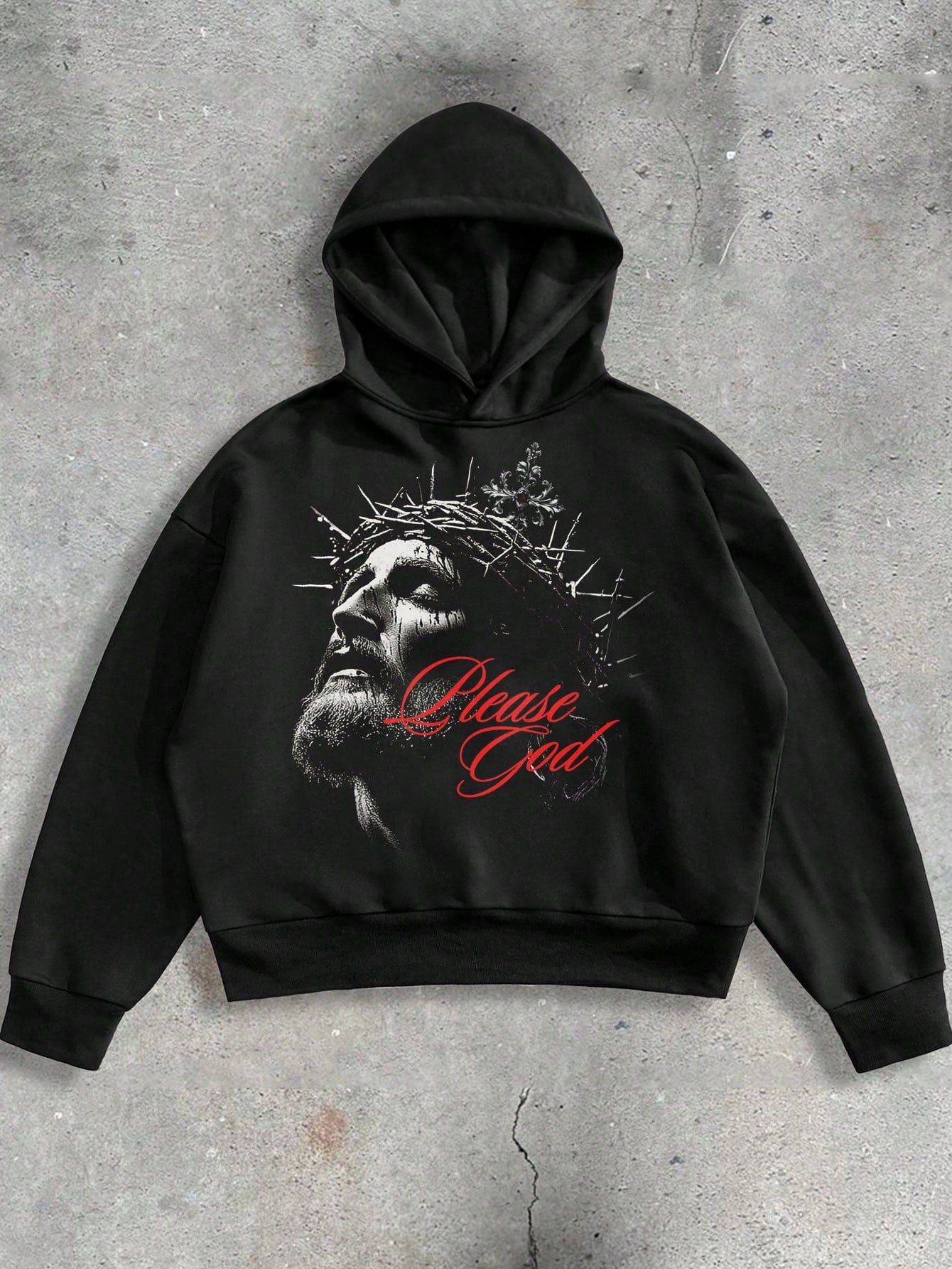 Please God Jesus Black Y2K Hoodie