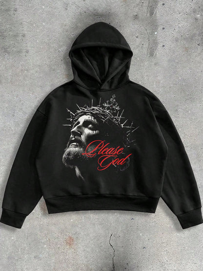 Please God Jesus Black Y2K Hoodie