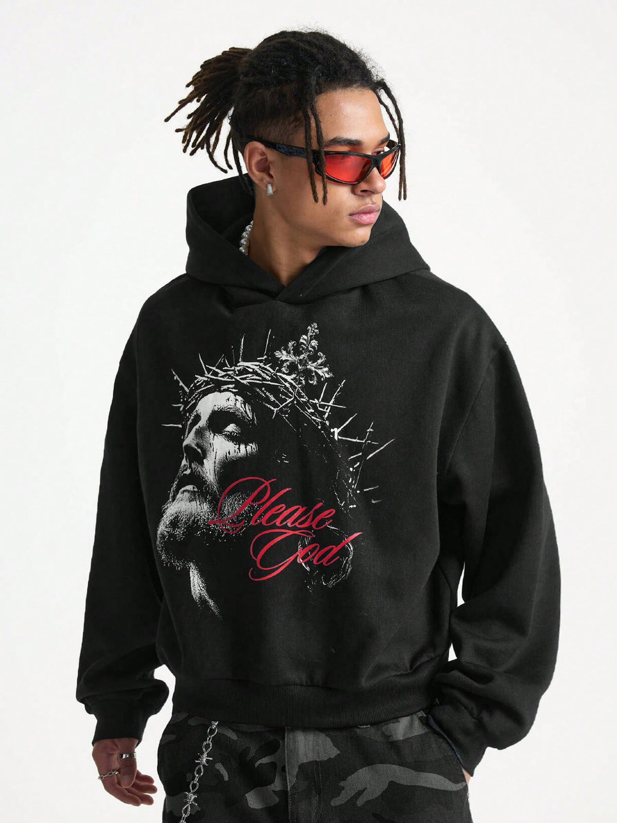 Please God Jesus Black Y2K Hoodie