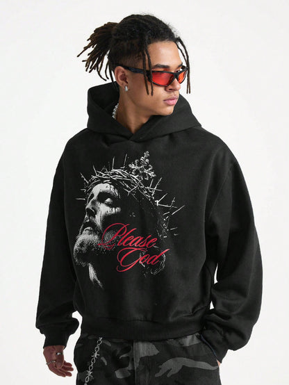 Please God Jesus Black Y2K Hoodie